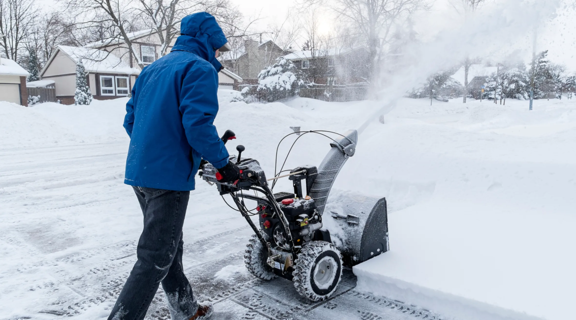 snow removal team clearing driveway in Toronto residential area