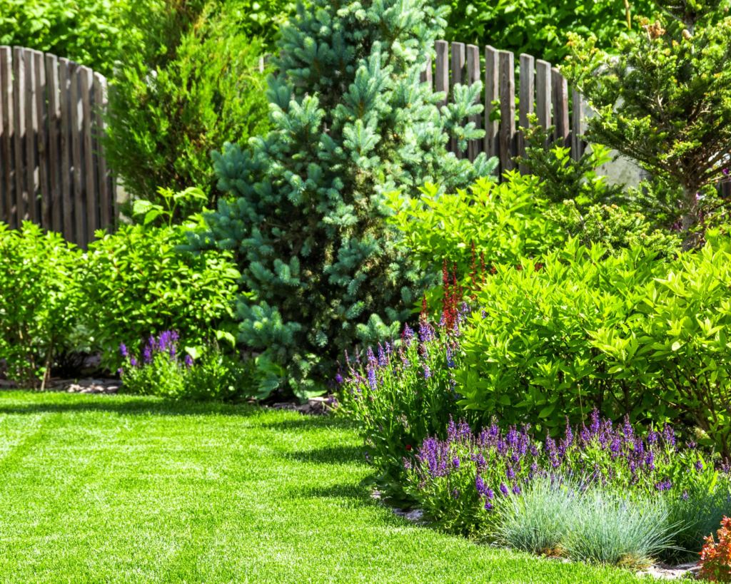 gardener trimming green lawn and maintaining garden in Toronto