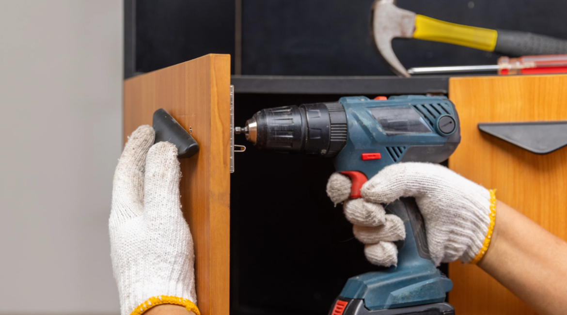 Before-and-after photo of kitchen cabinet refacing with new doors