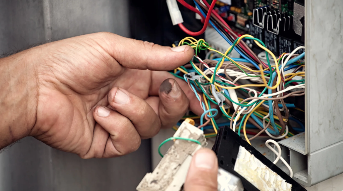 Electrician repairing a loose wire and fixing minor electrical issues.