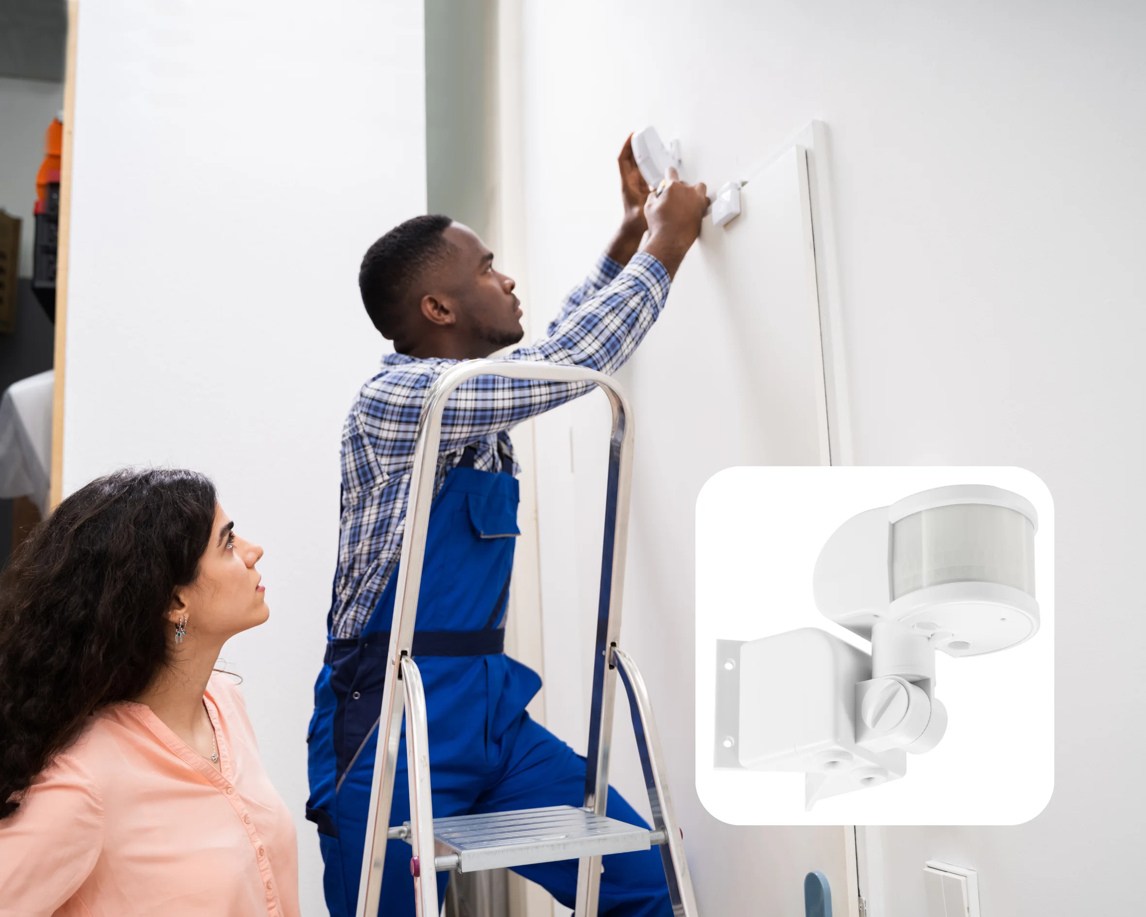 Motion sensor outdoor light installed on exterior wall.